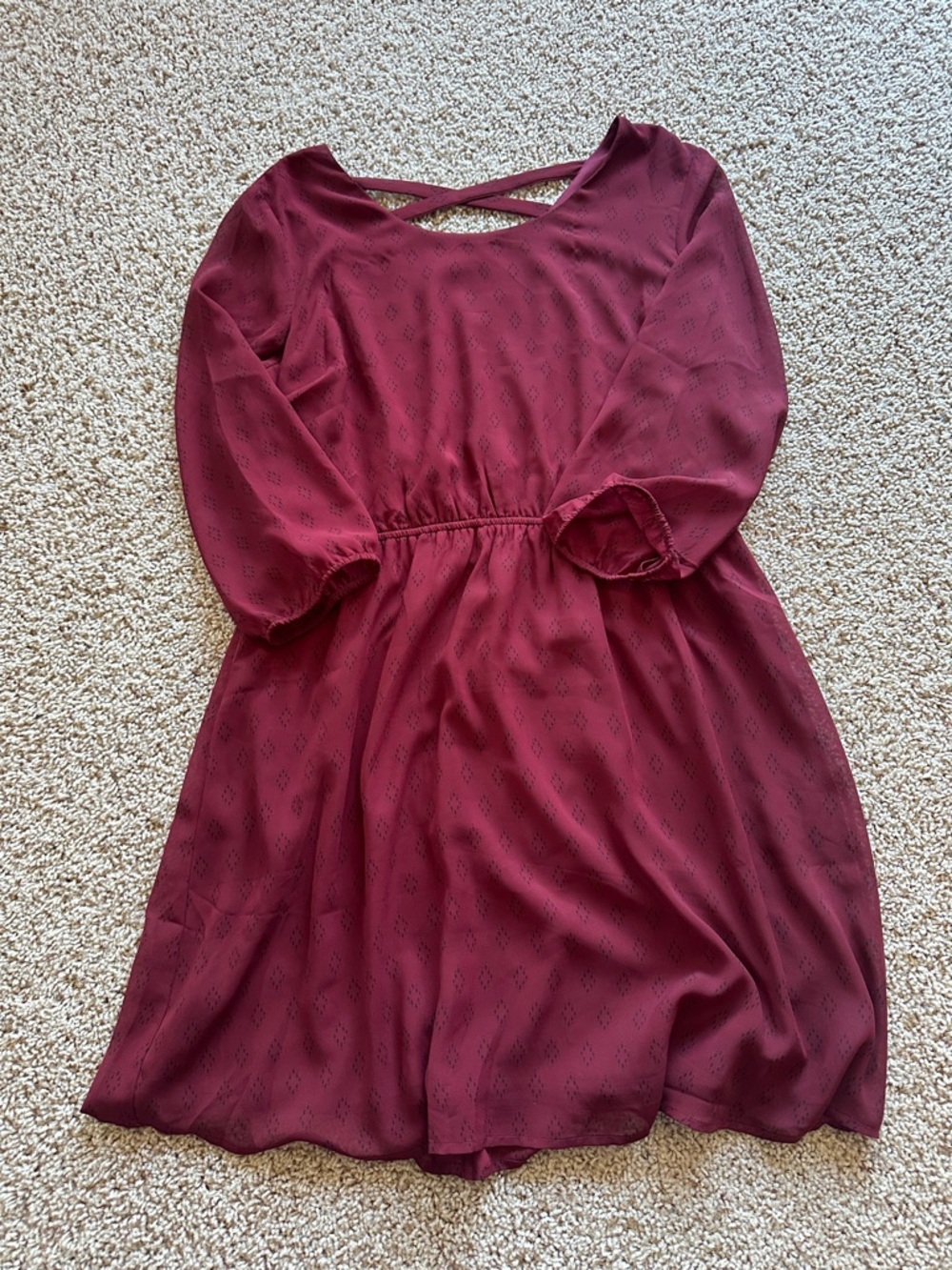 Maurices Burgundy Long Sleeve Fit-and-Flare Dress